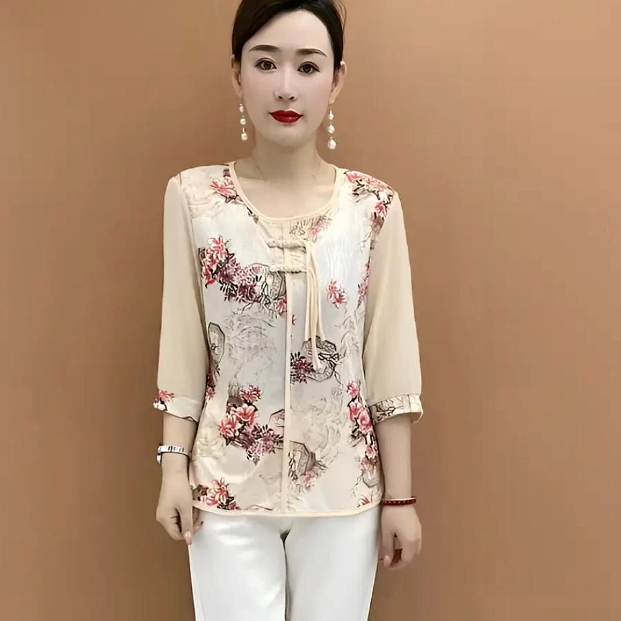 妈妈夏装上衣洋气小衫中年女装短袖t恤中袖国风2025新款