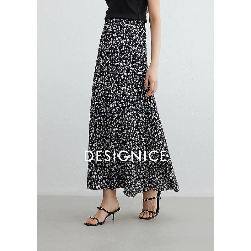 迪赛尼斯2025新款欧若风气质复古碎花A优雅高腰半身裙