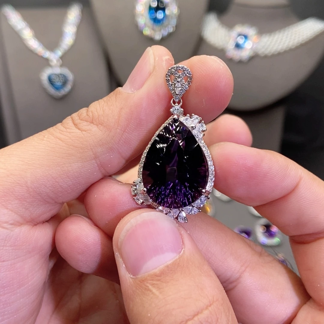 紫晶颈饰银S925镶嵌啾****w
