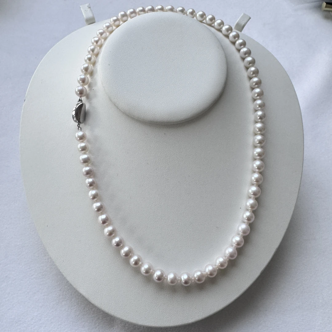 【无核-冷白】7mm天然淡水珍珠项链S925银镶嵌经典时尚百搭仙女
