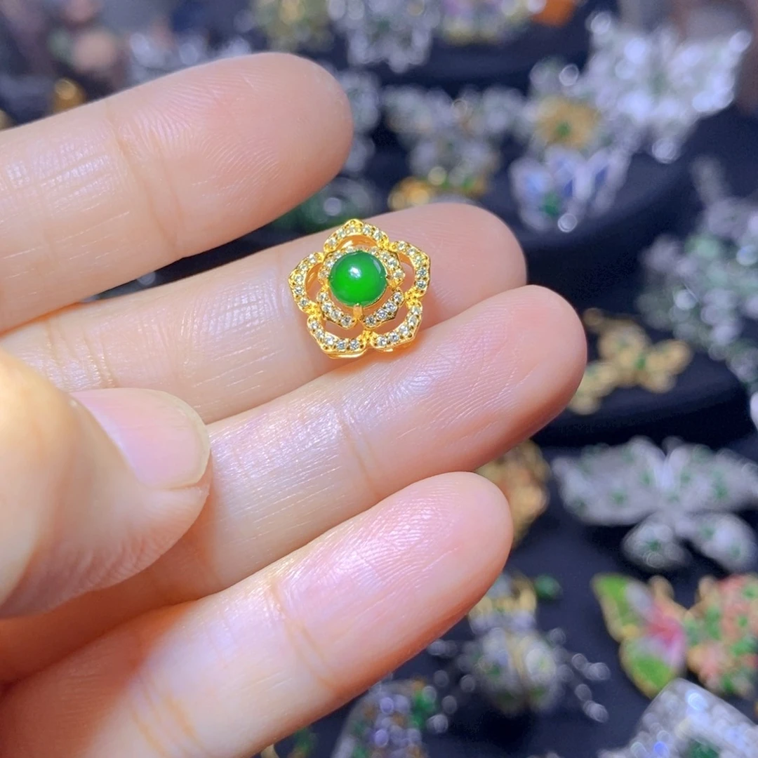 翡翠银S925镶嵌吊坠(不含链)天然翡翠