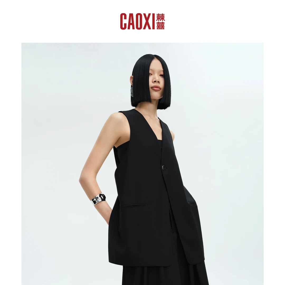 CAOXI㯥囍 显瘦设计感时尚马甲女早春新款简约通勤百搭长款背心