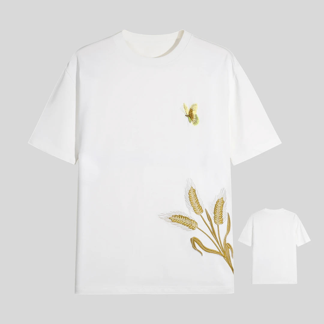 【仅今天】蛇年国风短袖蝴蝶麦子刺绣T恤 y340
