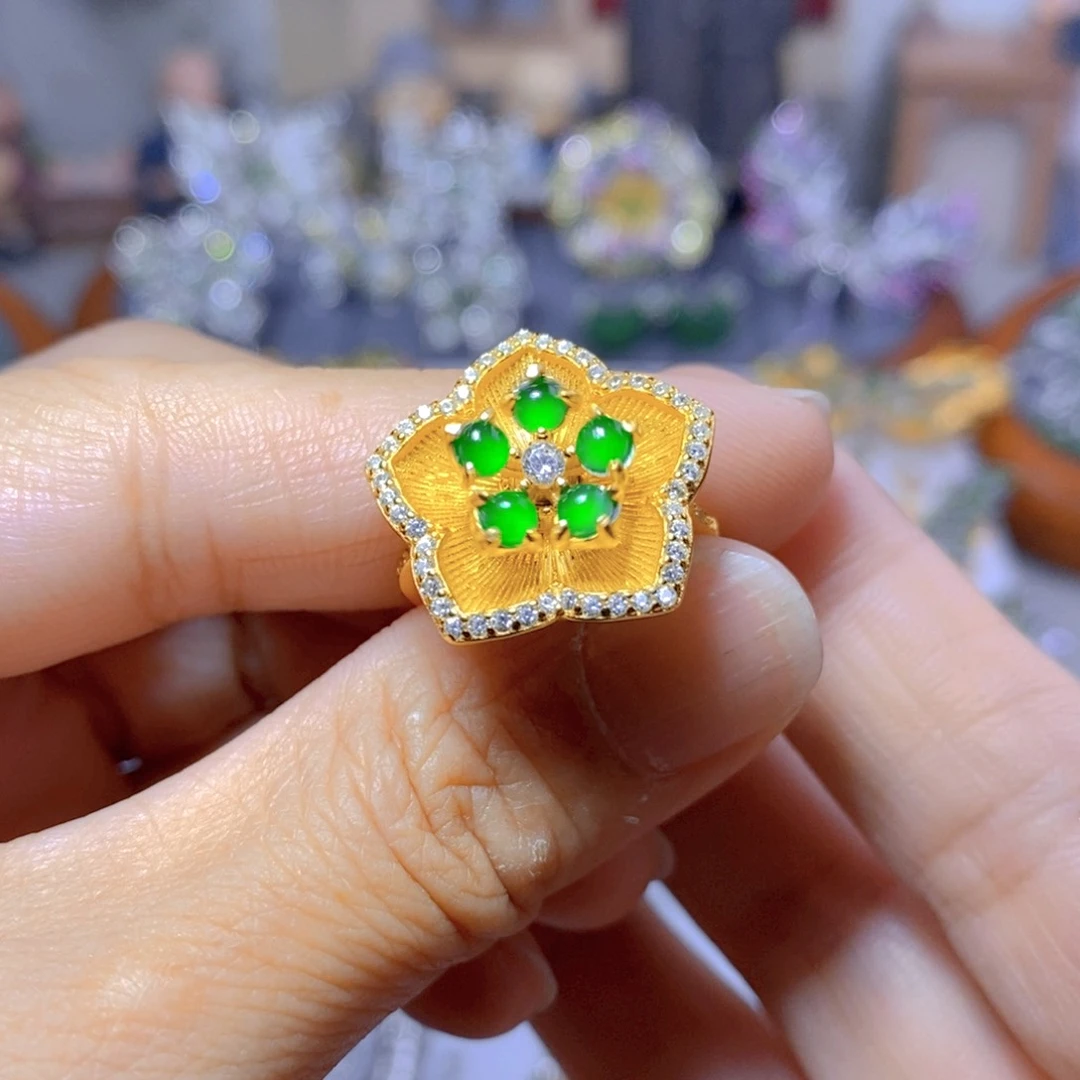 翡翠耳钉银S925镶嵌天然翡翠