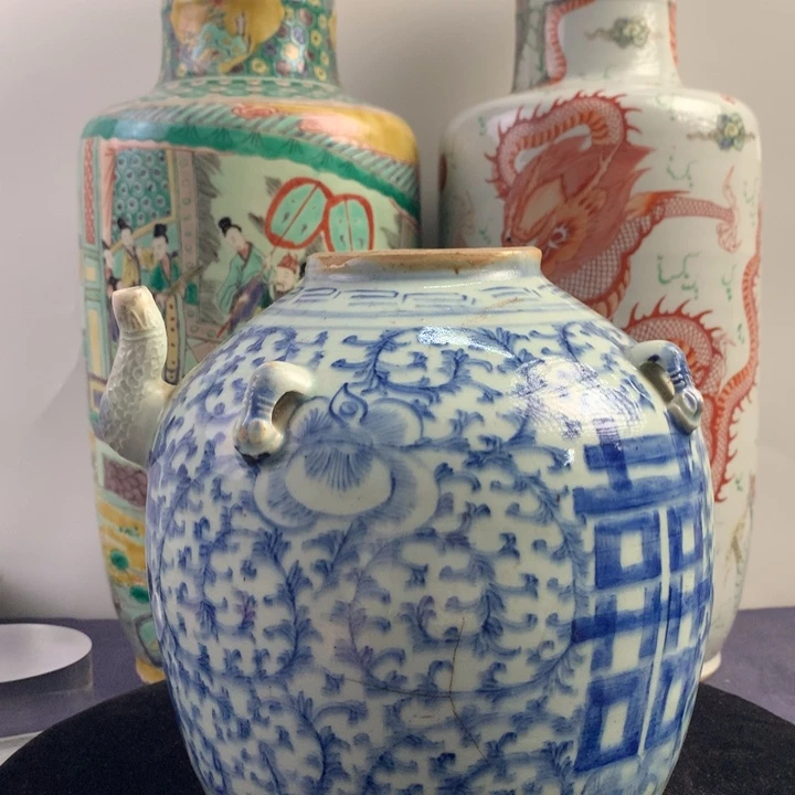 陶壶6999瓷器—青花缠枝莲纹喜字四系壶