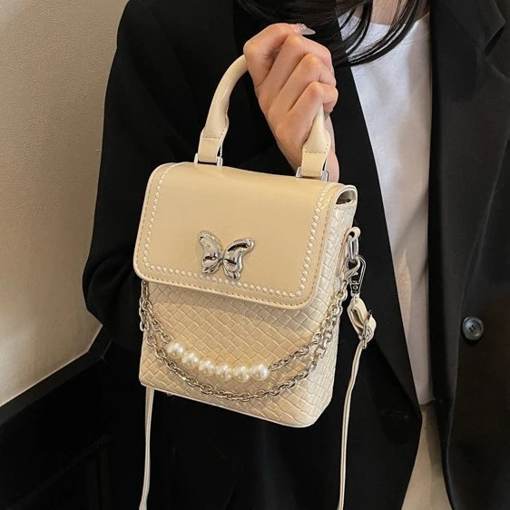 高级感珍珠链条手机包女包小众设计编织手提包2025夏季斜挎包小包