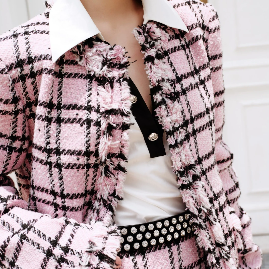 LAMERRY粉黑纹小香风外套上衣