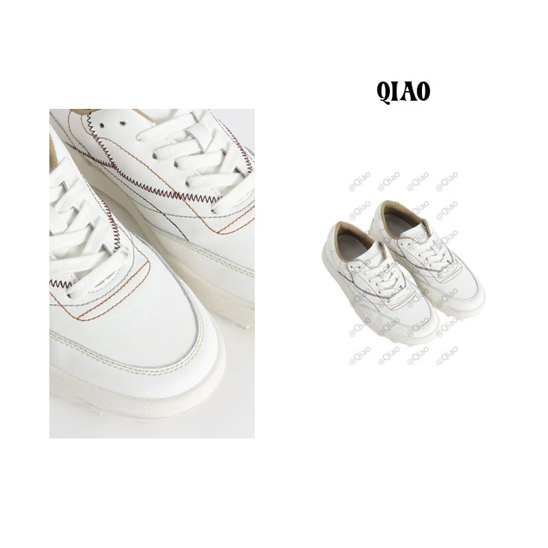 QXQT「线条小白鞋」荞荞春季新款百搭厚底板设计休闲鞋