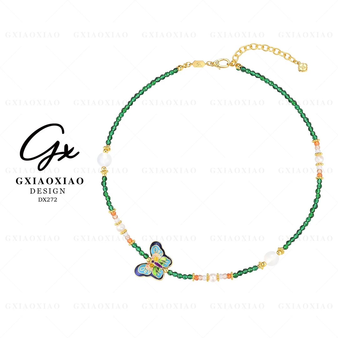 铜合金仿珍珠项链 【恋恋春日】高级感中式蝴蝶锁骨项链 DX272