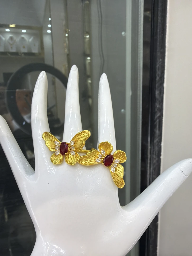 合金戒指 合金蝴蝶 合金 璀璨星河风蝴蝶开口镀金色小众轻奢指环