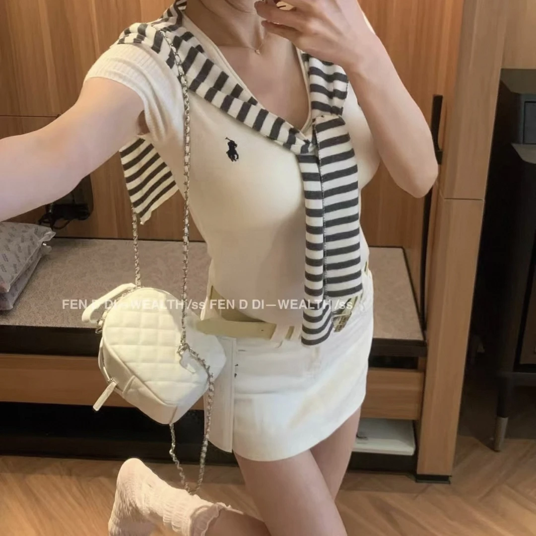 2025春季新款韩版时尚百搭显瘦披肩V领针织衫短袖显瘦两件套上衣