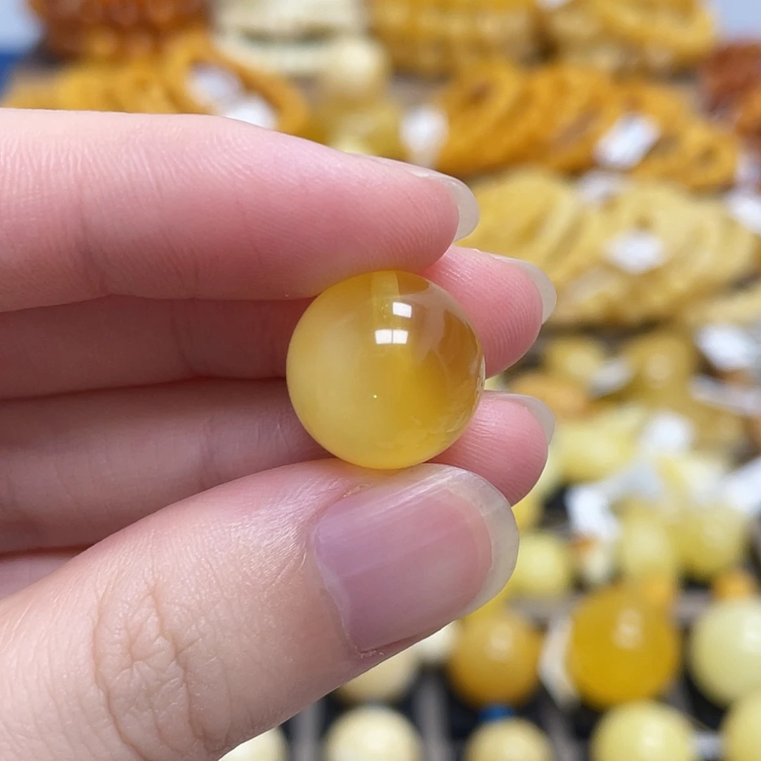 未镶嵌蜜蜡珠宝奇石圆珠浓蜜半金半白14.9m m