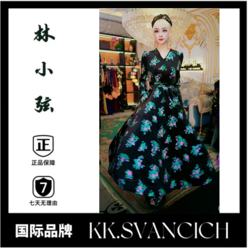 764花朵大摆连衣裙刺绣花卉晚装新款大摆裙时尚妈妈装晚礼服女士