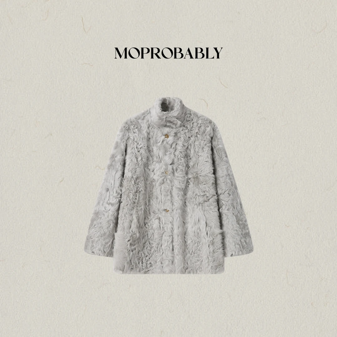 Moprobably李予诺「漠上杨」气质高奢羊毛革毛皮草外套L5481008