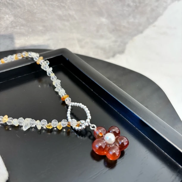 铜合金仿水晶项链 棕色花花项链XL3411