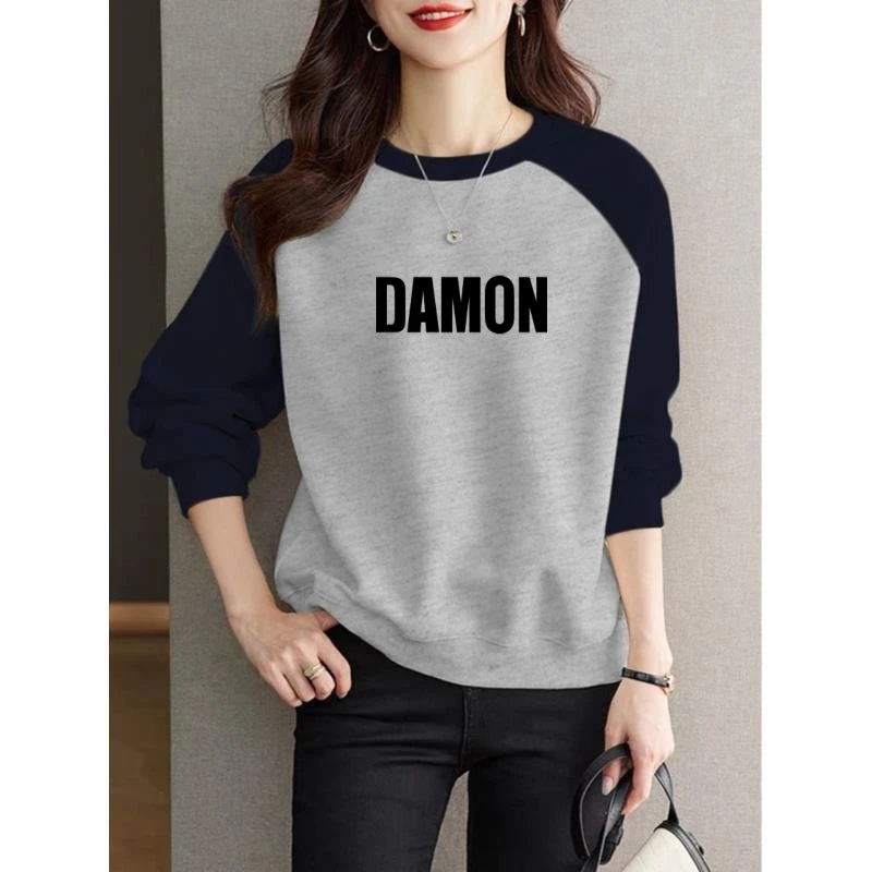 插肩圆领卫衣女2025秋冬新款洋气时尚印花宽松加绒加厚套头上衣潮