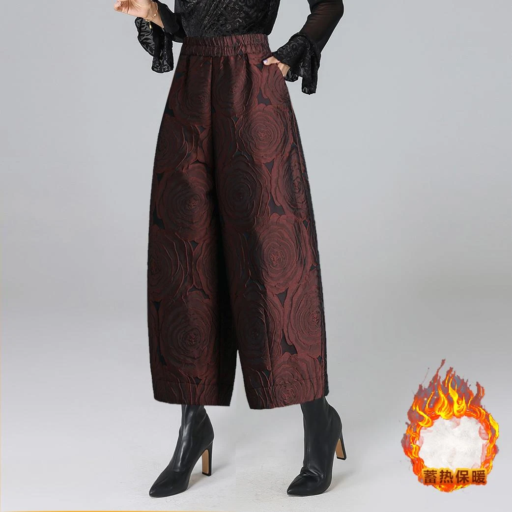 5250提花休闲宽松气球加厚九分裤女新款时尚洋气百搭女装