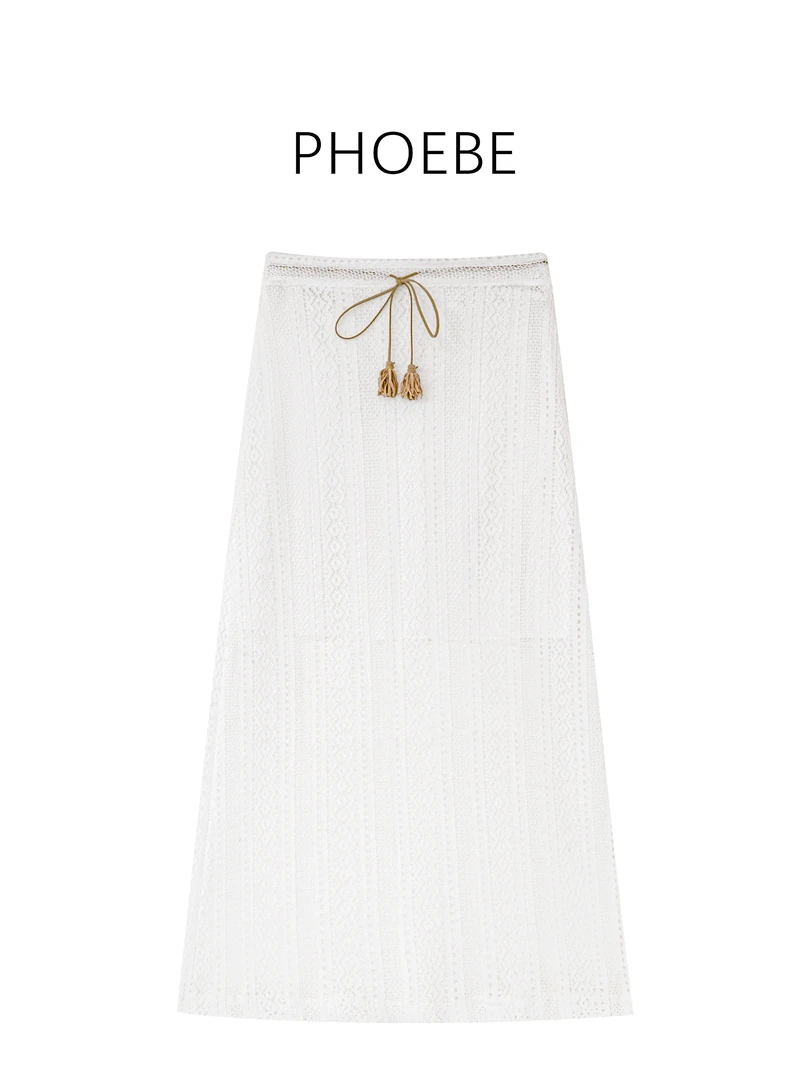 韩【机场蕾丝裙】PHOEBE叶姐 蕾丝镂空薄针织韩系白半裙HF5050740D