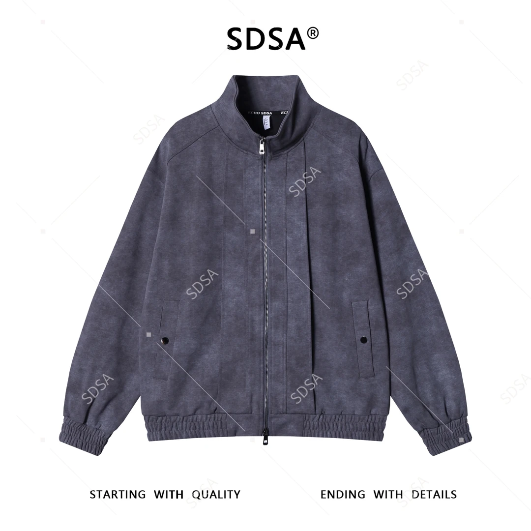 SDSA男士秋冬新款痞帅男装潮牌扎染褶皱拉链立领卫衣百搭时尚上衣