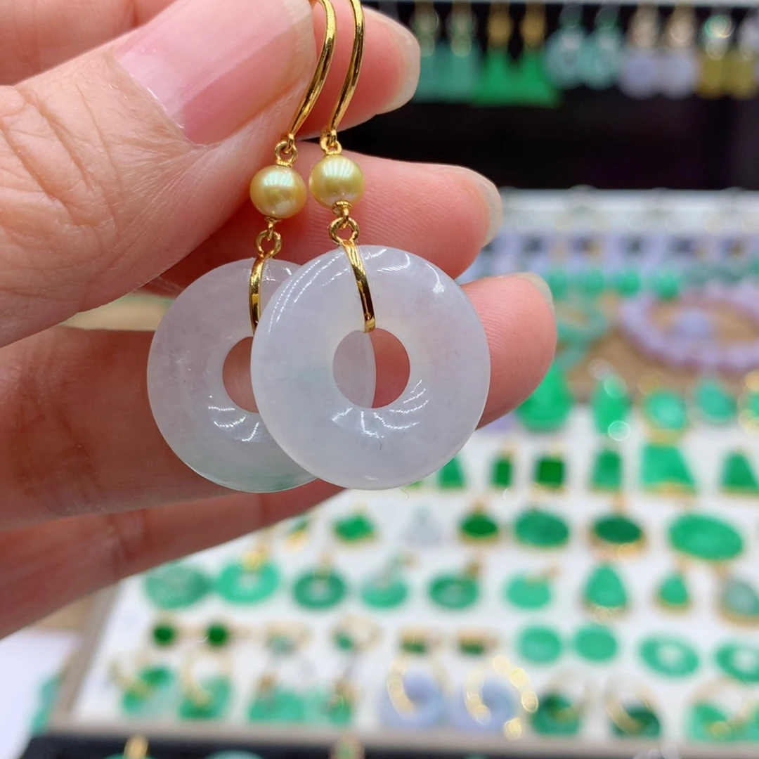 翡翠18K金镶嵌耳饰