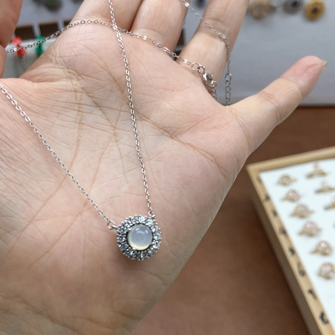 岫玉吊坠吊坠银S925镶嵌