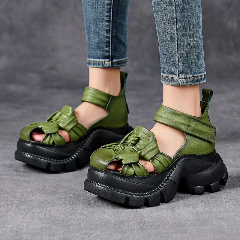 嫔妃丽人头层牛皮夏季外穿真皮罗马凉鞋时尚镂空露趾包头女凉鞋