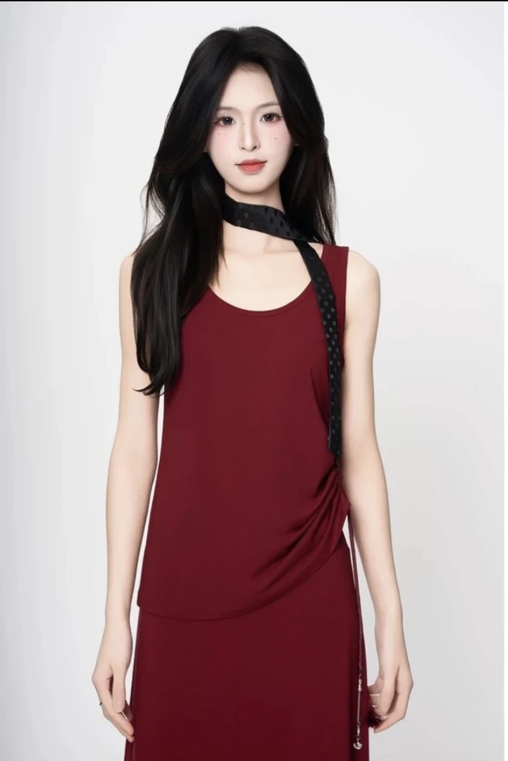 商场同款春夏新款百搭新中式抽绳无袖上衣背心530056