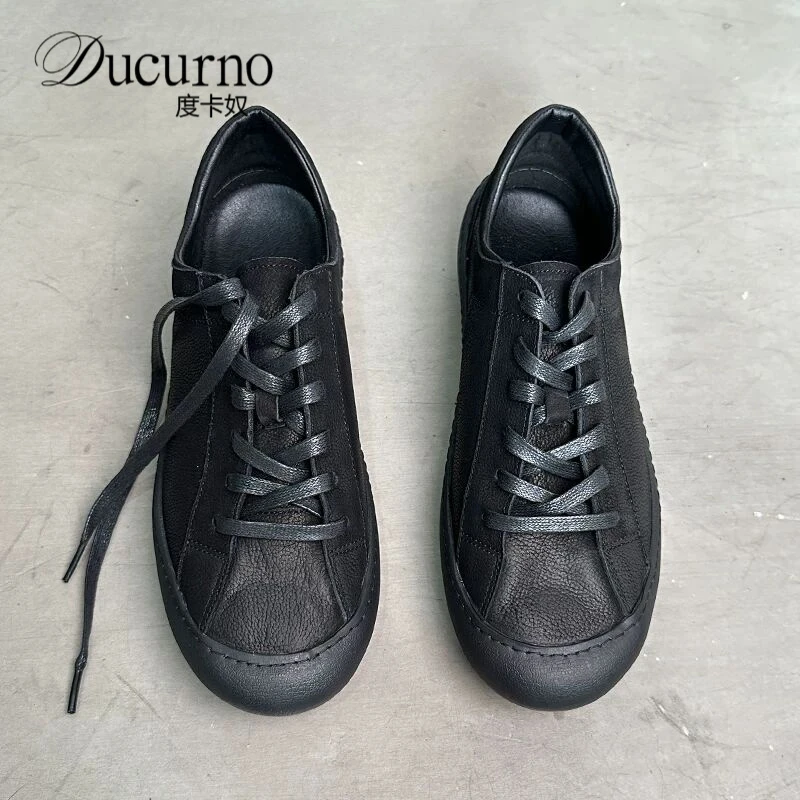 春季厚底男士板鞋黑色高端潮鞋日系百搭透气运动休闲鞋系带低帮鞋
