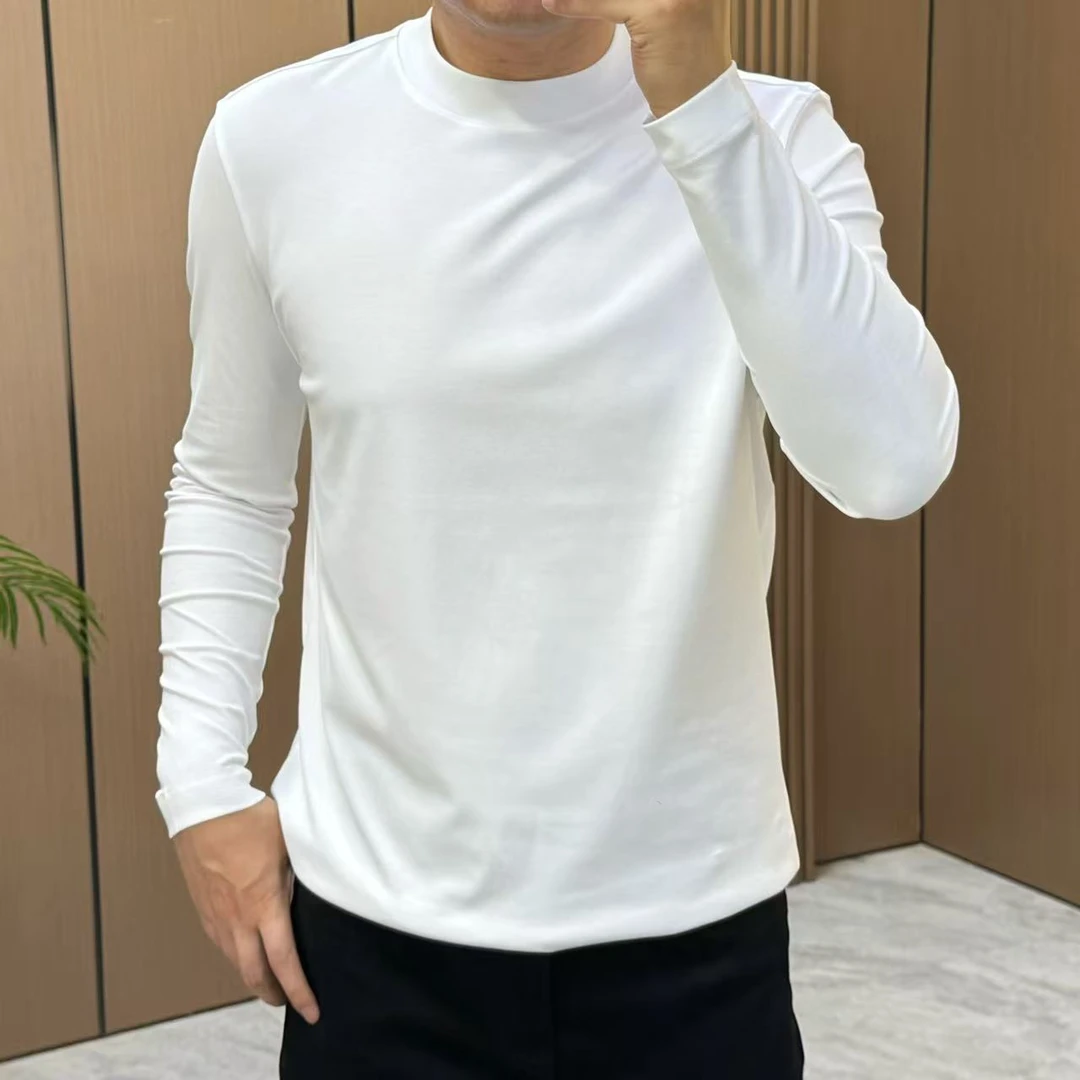 男士秋季新款苏匹马棉T恤701纯色净版圆领休闲简约百搭长袖T恤