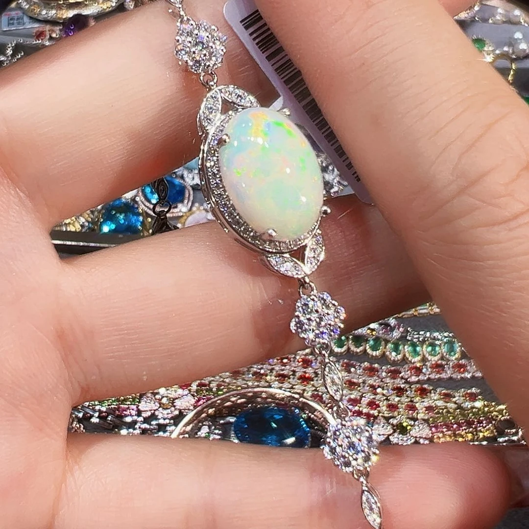 银S925镶嵌欧泊颈饰