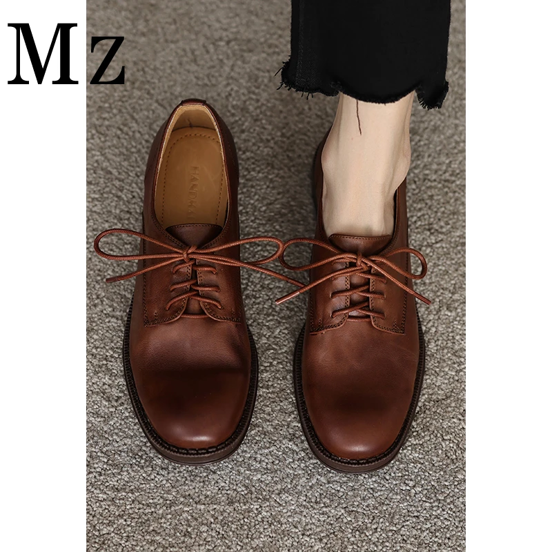 Mr.Zheng/淘小正/3.5cm/复古系带圆头单鞋女鞋2025休闲百搭乐福鞋