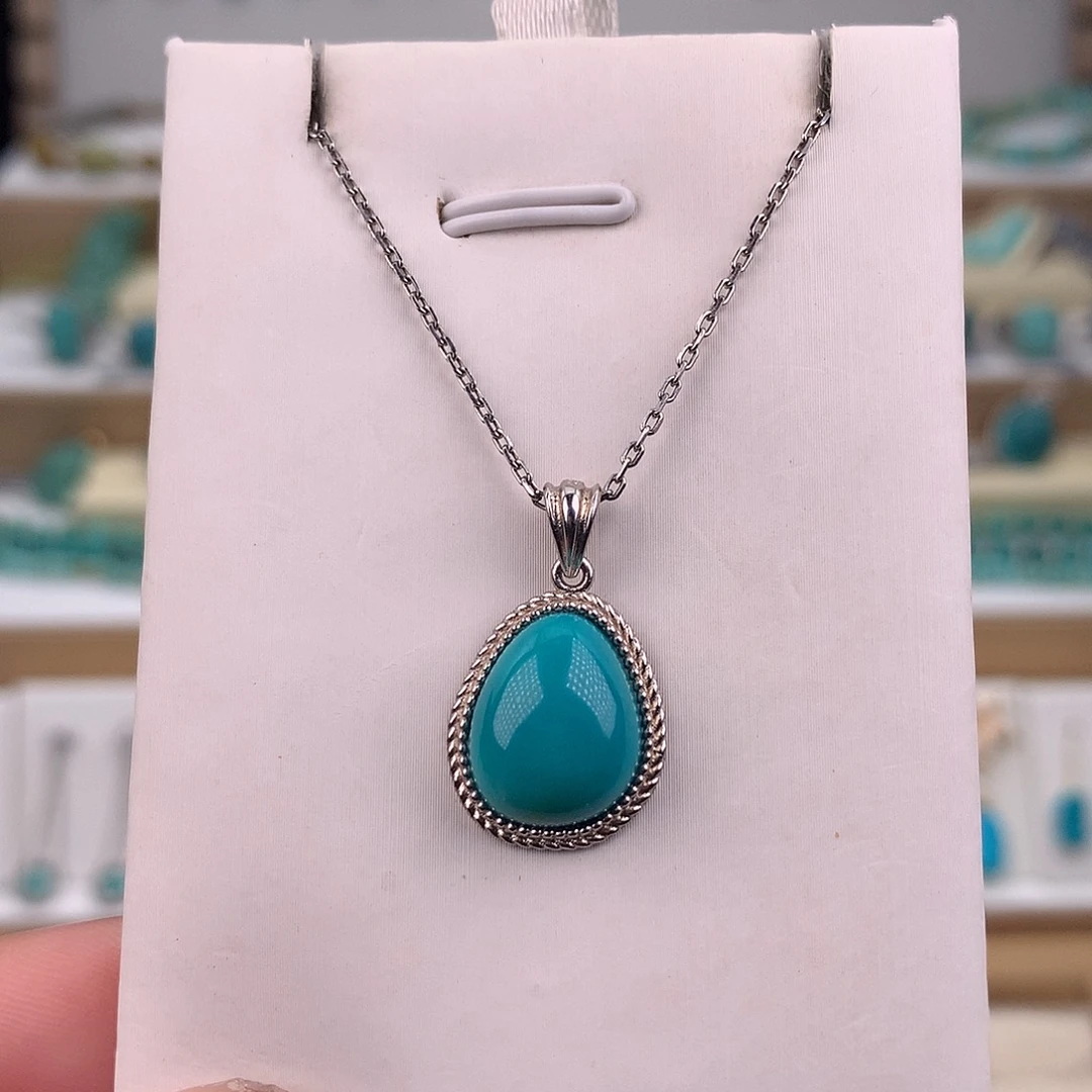 绿松石银S925镶嵌吊坠(赠链)