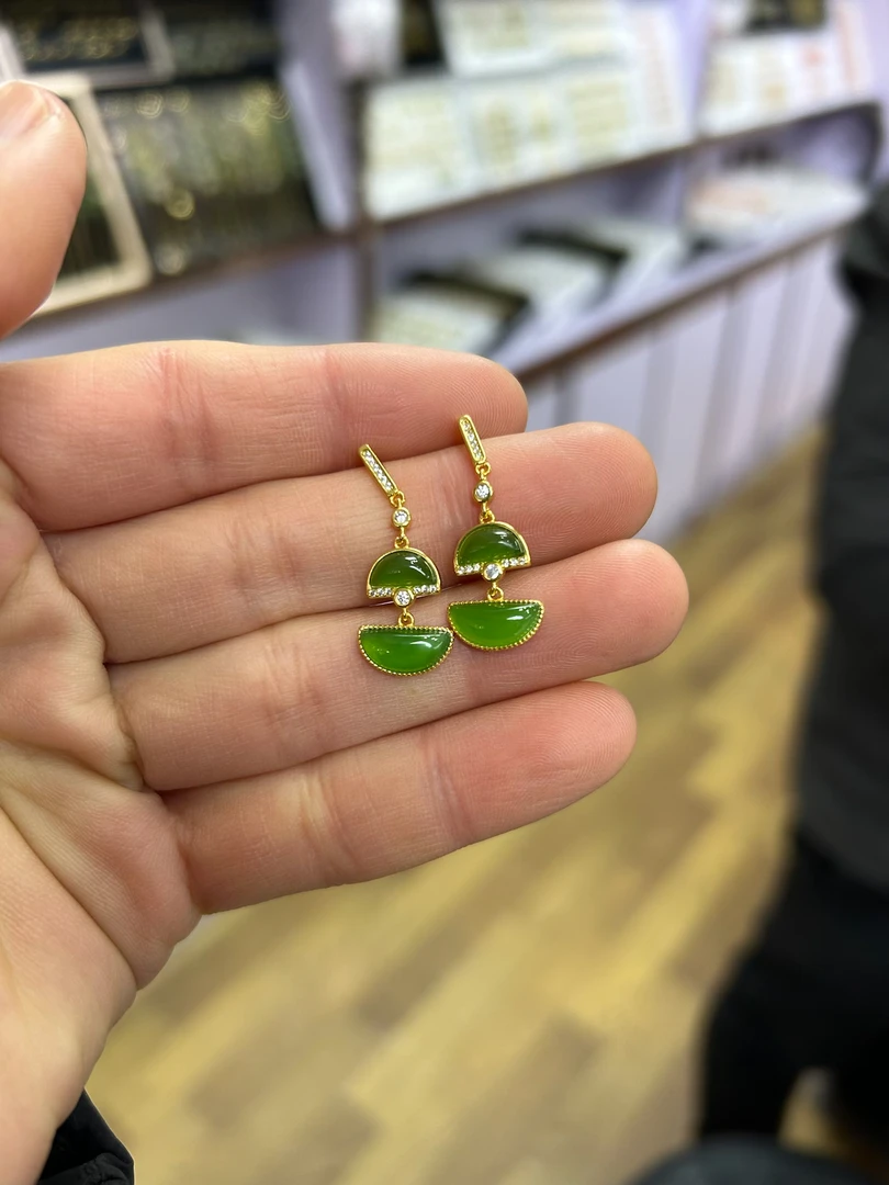 和田玉碧玉耳饰 山水一帆风顺 颜色多样性发货拍一发一