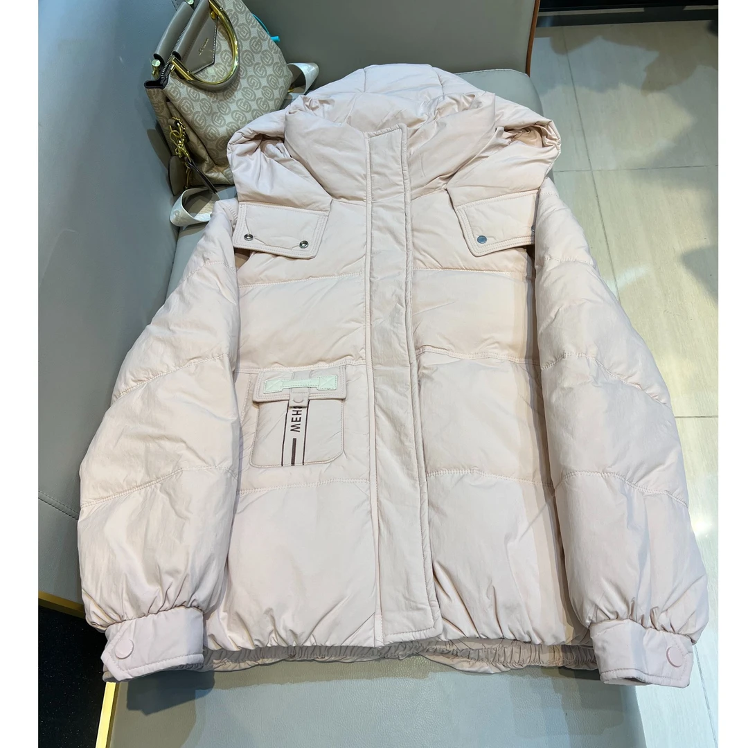 新款冬季宽松百搭加绒加厚粉色连帽外套Y6609