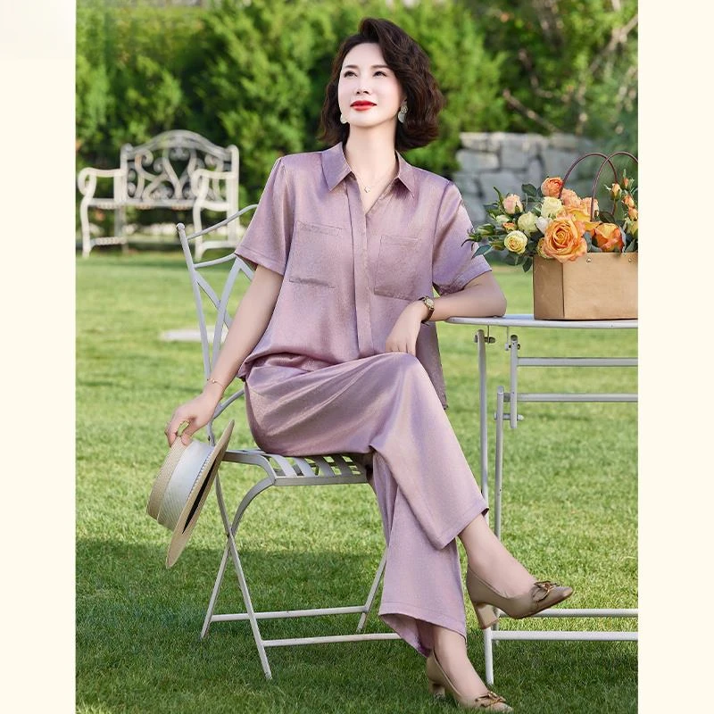 恒源祥彩羊中年妈妈装夏季时尚减龄衬衫2025新款洋气质中老年女装