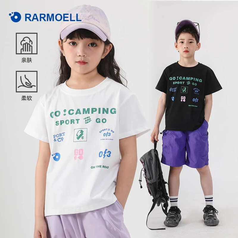 Rarmoell/拉慕儿趣味字母印花T恤夏季男女童经典百搭圆领短袖上衣