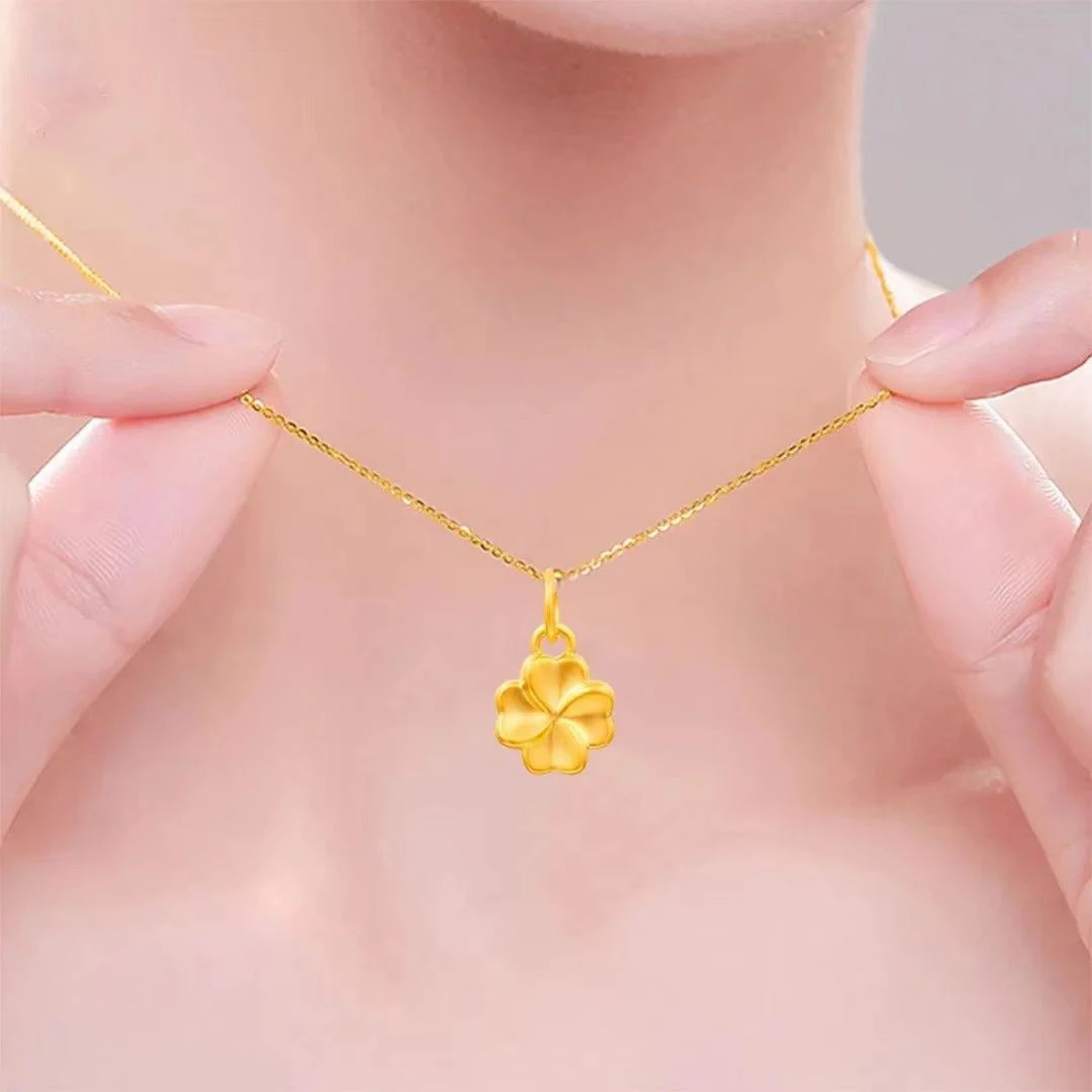 合金项链 金店新款四叶草吊坠项链女款黄金色锁骨链轻奢送女友礼