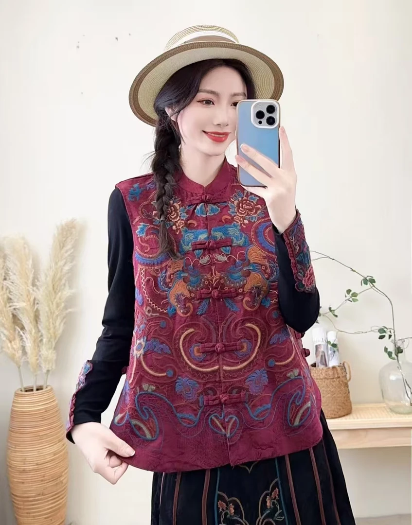 2881新款  国风绣花马甲时尚百搭女士中式中国风
