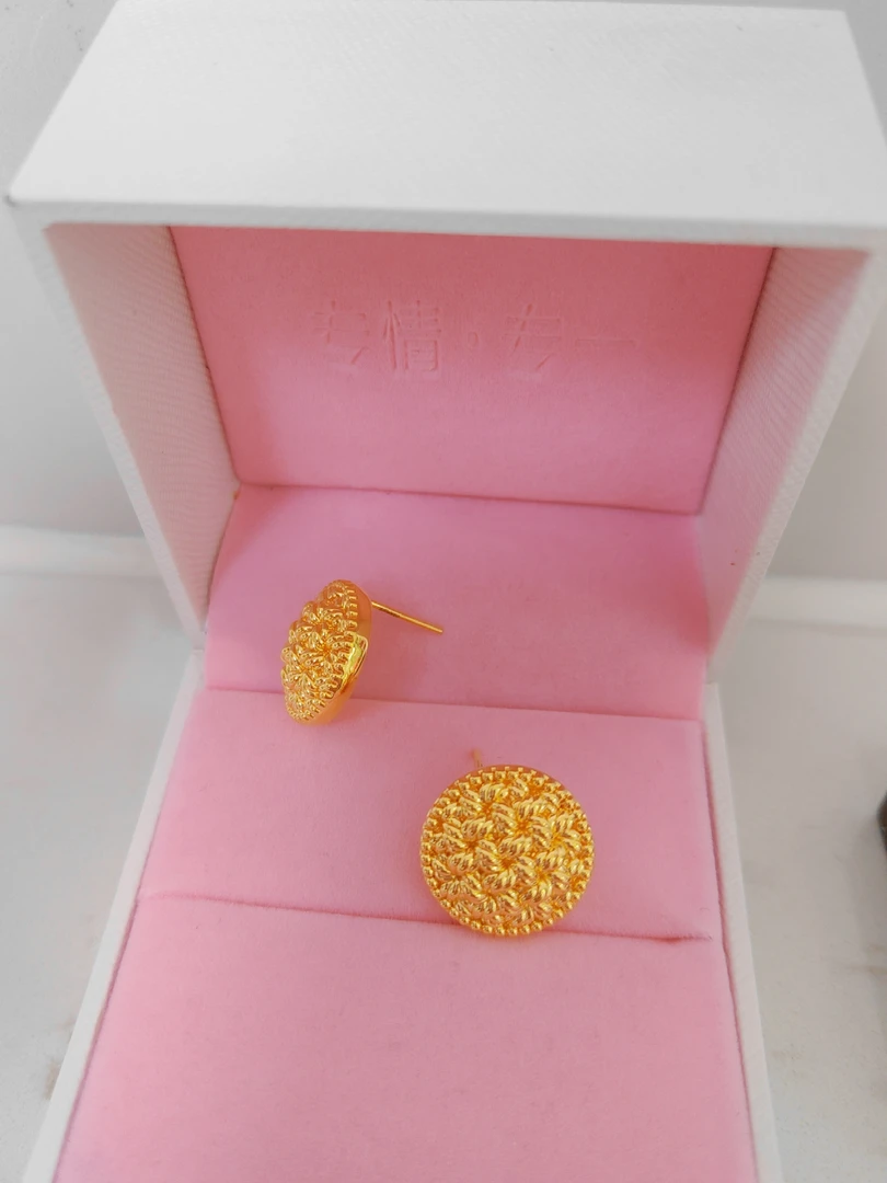 足金999圆盘编织轻奢耳钉
