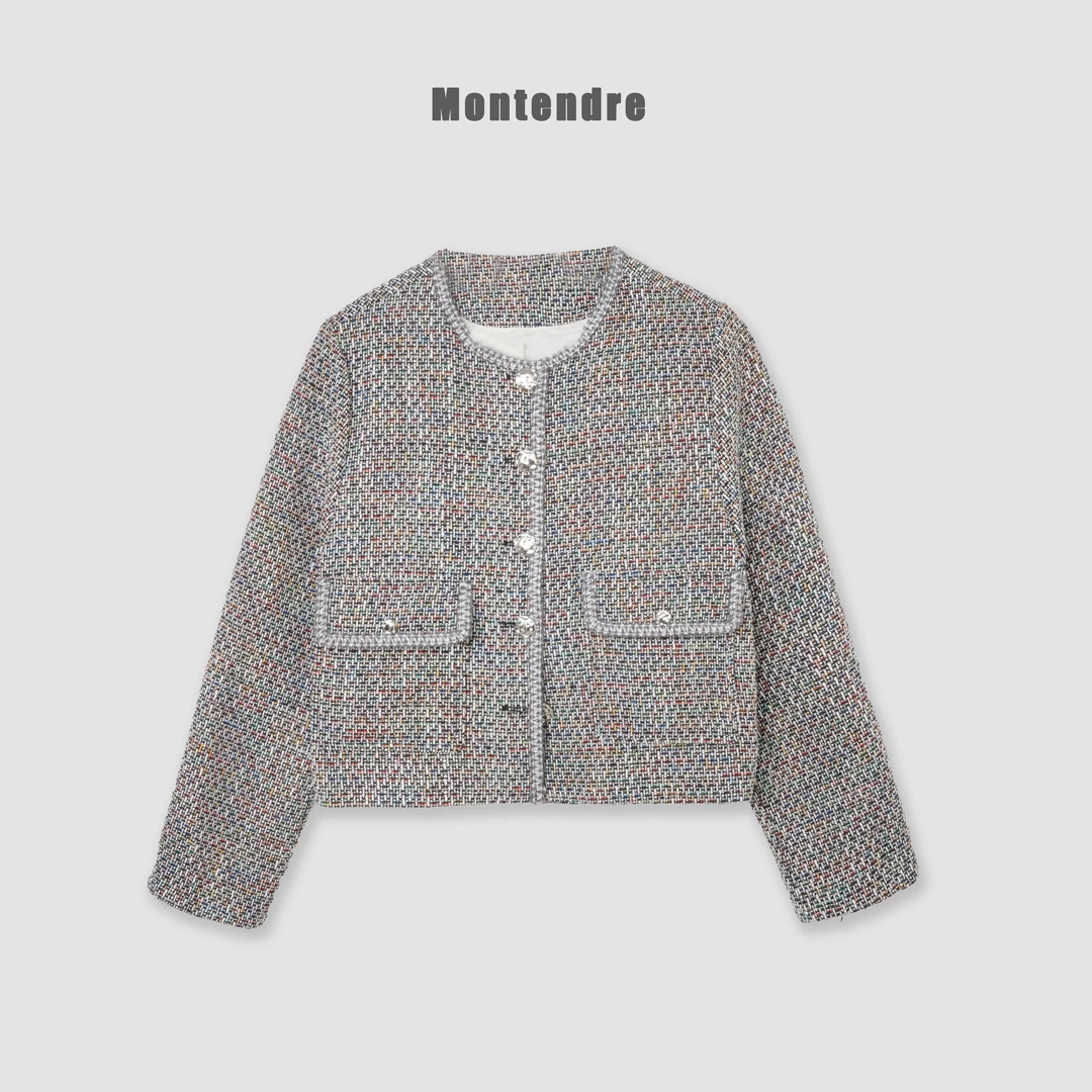 【MonTendre】秋冬新款 L 粗花呢圆领通勤保暖厚款减龄小香风短外套