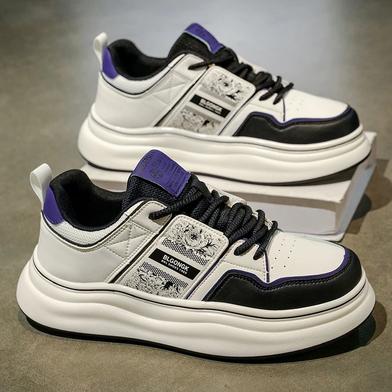 秋季男款厚底板鞋减震防滑耐磨轻便软底真皮休闲男鞋青少年小白鞋