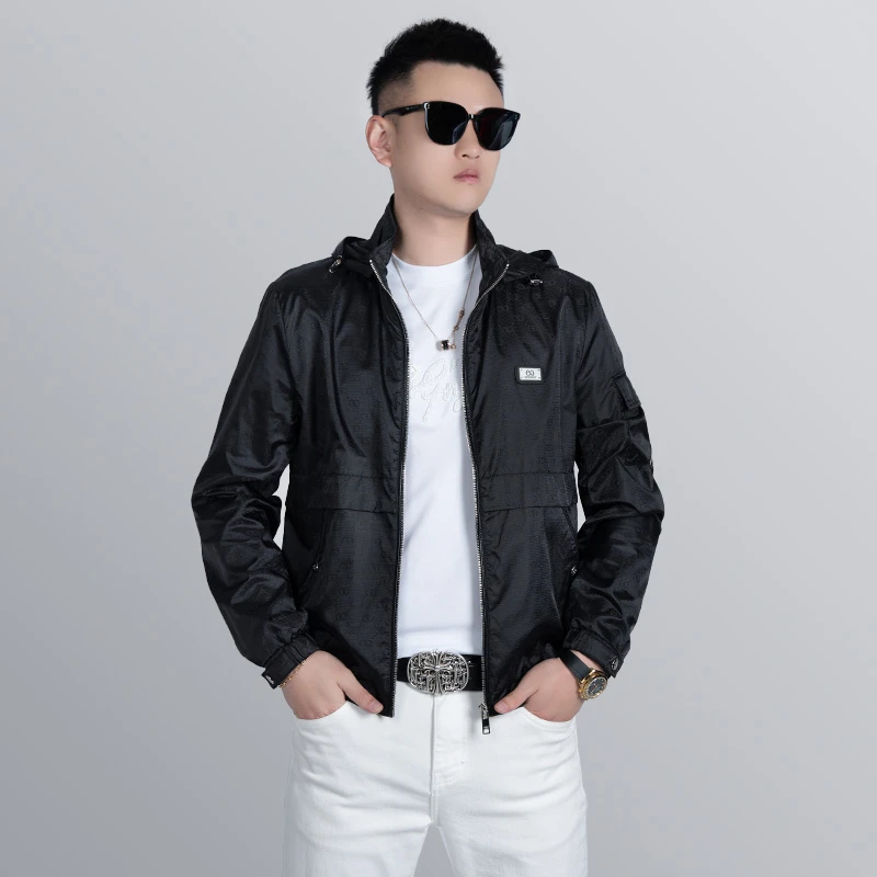 男士2025春季欧货连帽夹克个性时尚潮流休闲百搭暗纹提花潮牌外套