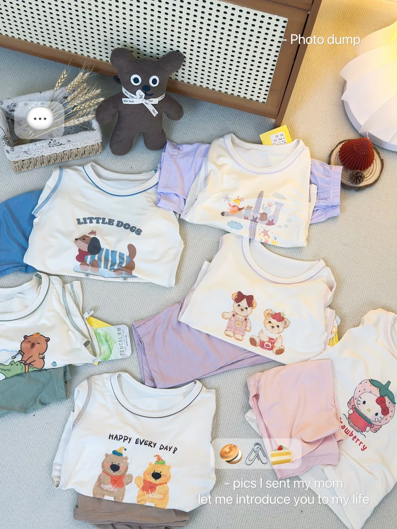 7分袖宝宝睡衣夏季薄款套装童装刺绣家居服夏季儿童短袖透气