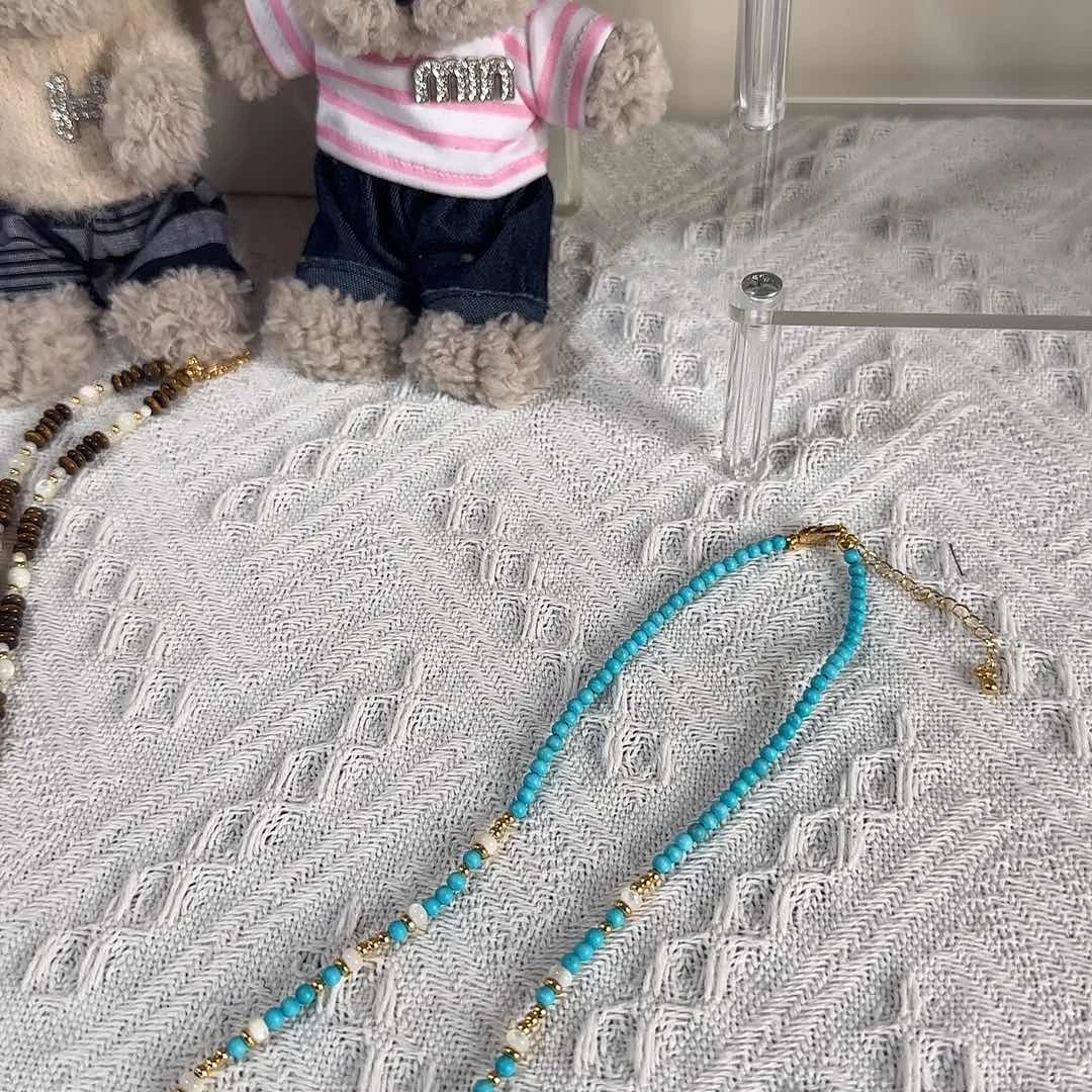 花岗石纯铜锡合金纯铜一条项链绿松石