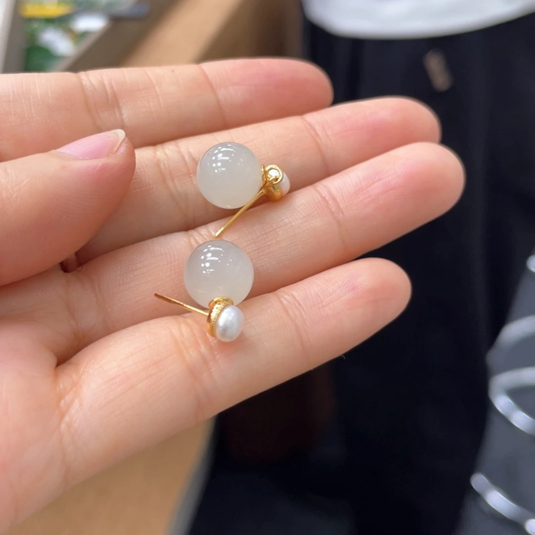 银S925镶嵌和田玉耳饰卡10