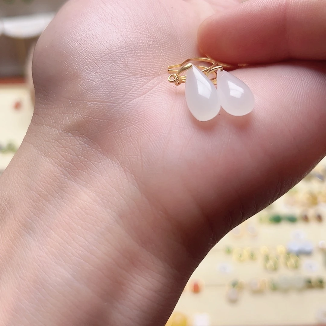 和田玉银S925镶嵌耳饰我****～