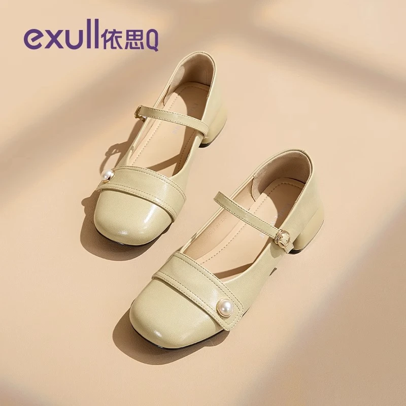 依思Q玛丽珍女鞋2025新款粗跟小皮鞋配裙子温柔晚风法式平底单鞋