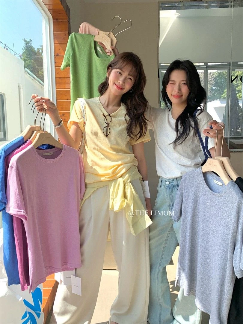 韩系黄色圆领正肩短袖T恤女多巴胺甜美小个子休闲宽松百搭上衣夏