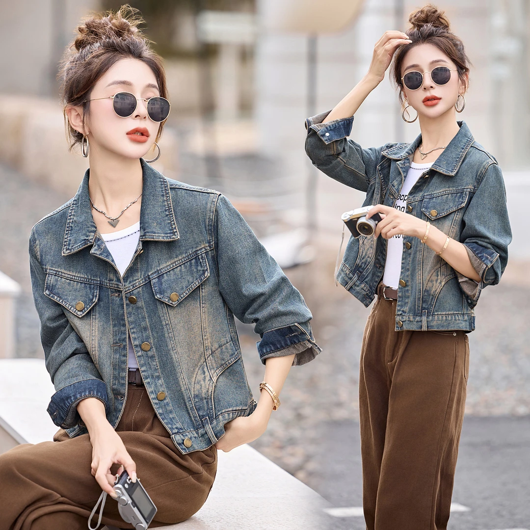 休闲时尚翻领牛仔短外套女2025年春秋新款小个子宽松百搭显瘦上衣