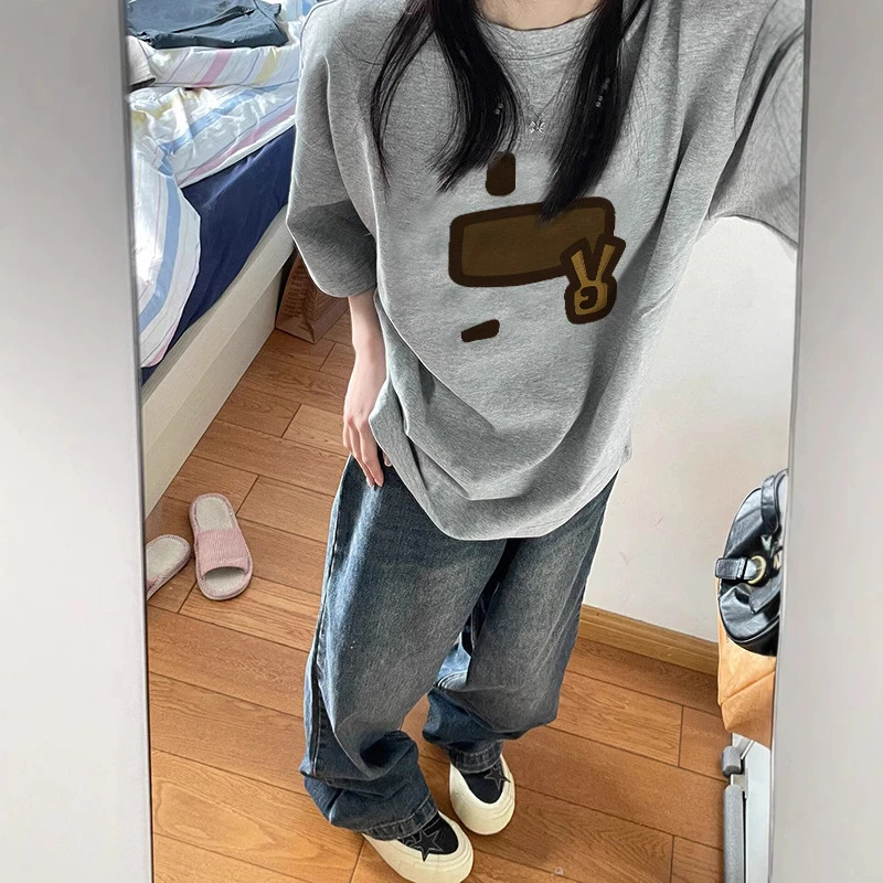 新款美式复古纯棉重磅短袖T恤夏季女设计感ins国潮牌小众短袖上衣